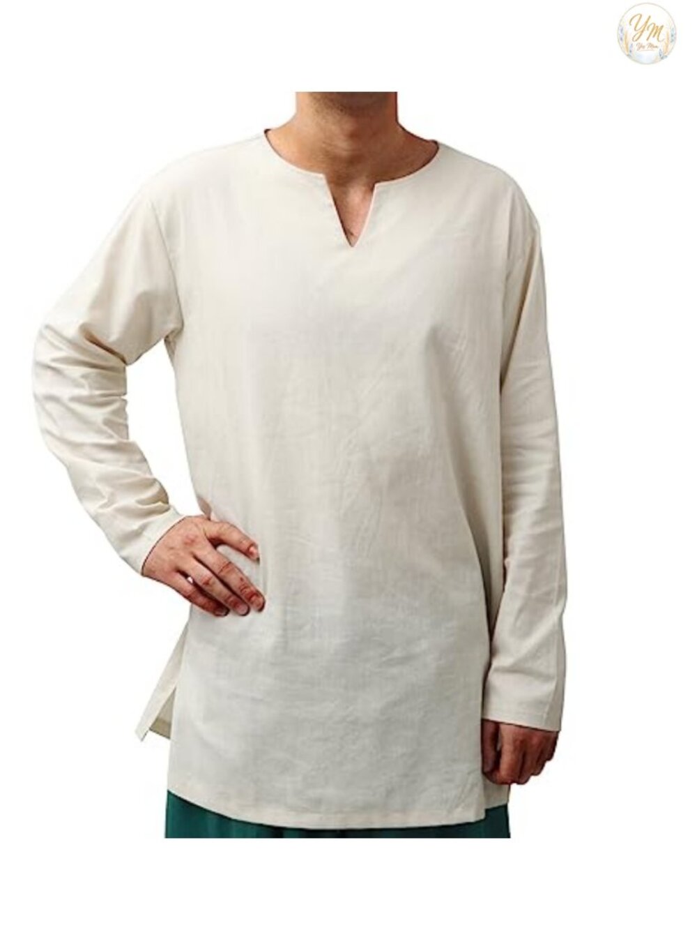 Linen Blend Medieval Undershirt Long Sleeve V-Neck Tunic Loose Fit Retro Costume